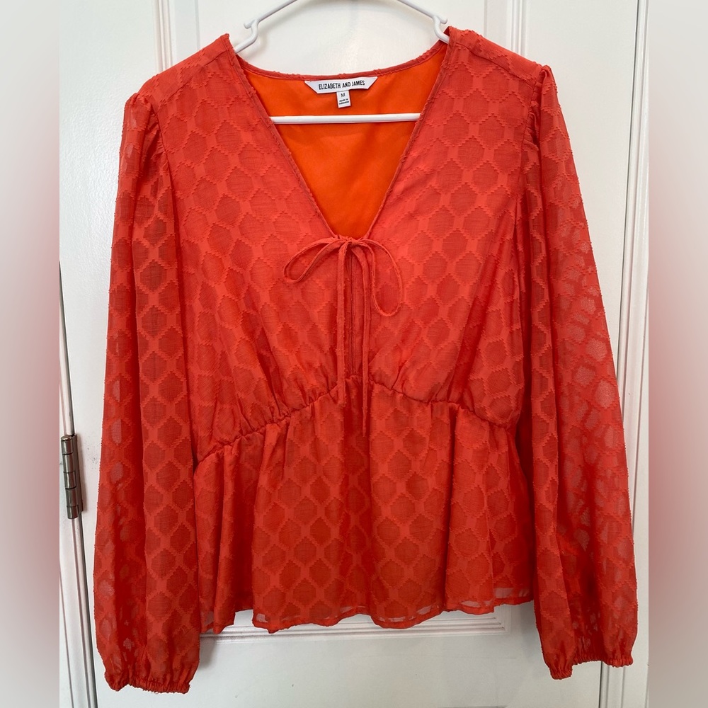 V-neck Peplum Orange Red Blouse
